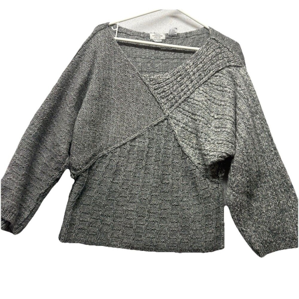 Vintage 80s IQ Knitwear Hand Loomed Sweater Gray Knit Long Sleeve Size Large - Picture 1 of 4